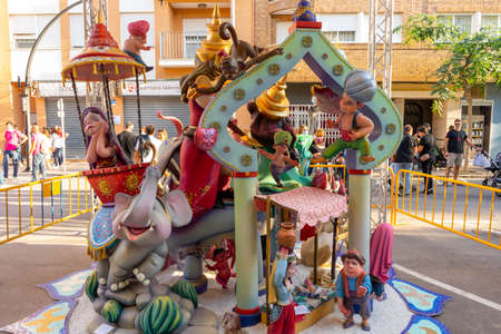 Burriana, Spain 10-10-2021: View of the Fallas dolls in the first celebration of this party in the new normalityのeditorial素材