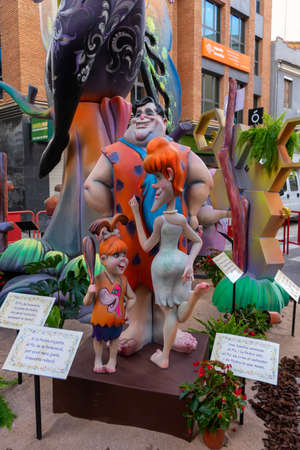Burriana, Spain 10-10-2021: View of the Fallas dolls in the first celebration of this party in the...