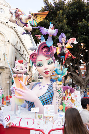 Burriana, Spain 10-10-2021: View of the Fallas dolls in the first celebration of this party in the new normalityのeditorial素材