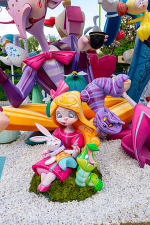 Burriana, Spain 10-10-2021: View of the Fallas dolls in the first celebration of this party in the new normalityのeditorial素材