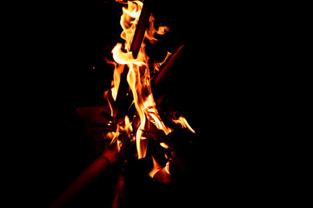 Beautiful formation of fire created by burning some dry reeds forming spectacular and bright flames...