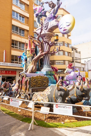 Burriana, Spain 18-03-2023: View of the sculpted monument for its exhibition and its burning in the Burriana fallas festivitiesのeditorial素材