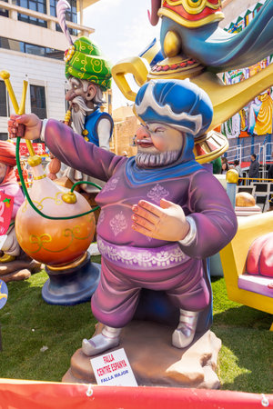 Burriana, Spain 18-03-2023: View of the sculpted monument for its exhibition and its burning in the Burriana fallas festivitiesのeditorial素材