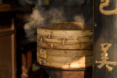 bamboo cage for chinese breakfastの写真素材