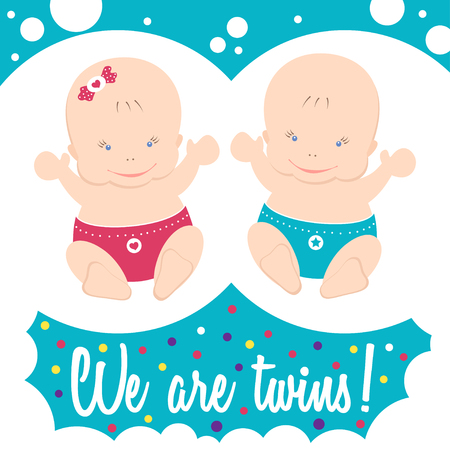 Happy twins. Colorful card with text.のイラスト素材