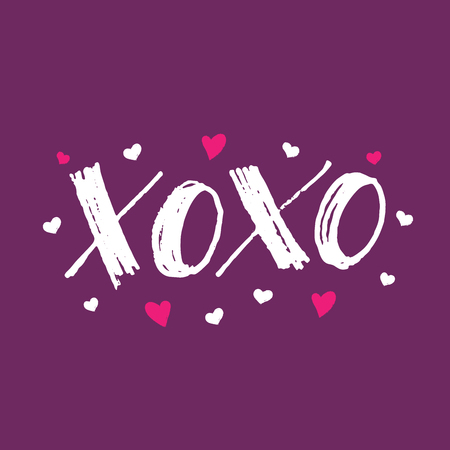 XOXO hugs and kisses cards design element for Valentines Day. Hand drawn marker lettering with hearts.のイラスト素材