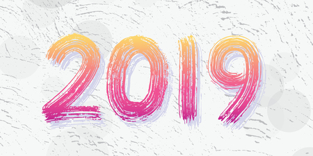 2019 numeral hand lettering, Dry brush texture effect.のイラスト素材