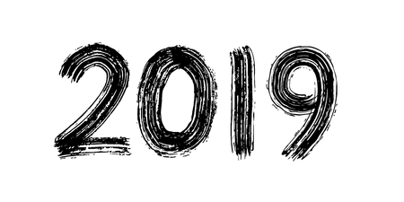 2019 numeral text hand lettering. Dry brush texture effect. Happy New Year. Merry Christmas. Graduation. Design template Celebration typography poster, banner or greeting card. Vector Illustrationのイラスト素材
