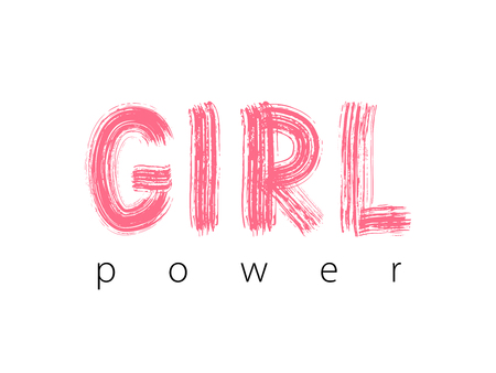 Girl Power. Hand Lettering. Cute sweet design for print woman shirt, card, sticker, banner, poster. Feminism slogan.のイラスト素材