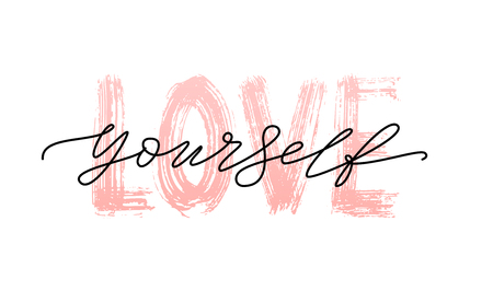 Love yourself quote. Single word. Modern calligraphy text. Design print for t shirt, pin label, badges, sticker, greeting card, banner. Vector illustration black and white. ego