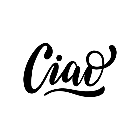 Ciao word lettering. Hand drawn brush calligraphy. Vector illustration for print on shirt, card, poster etc. Black and white. Italian text hello phrase.のイラスト素材