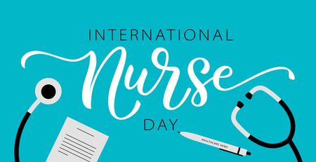 NURSE DAY. International holiday. 12 May. Hand lettering illustration. Hand drawn text design for National Nurses Day. Professionals Day. Script word for print greetings card, poster, bannerのイラスト素材