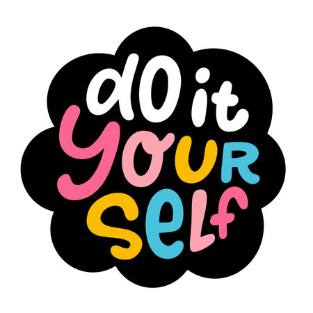 DO IT YOURSELF. DIY Lettering abbreviation logo circle stamp. Vector illustration. Round Template for print design label, badge rubber seal stamp on white background. Pink colorのイラスト素材