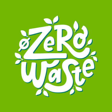 ZERO WASTE logo stamp quote. Circular icon Vector quote. Reduce food waste. Less food waste. Recycle, reuse, reduce vegan lifestyle. Economy eco. Design print for t shirt, pin label, badges, stickerのイラスト素材