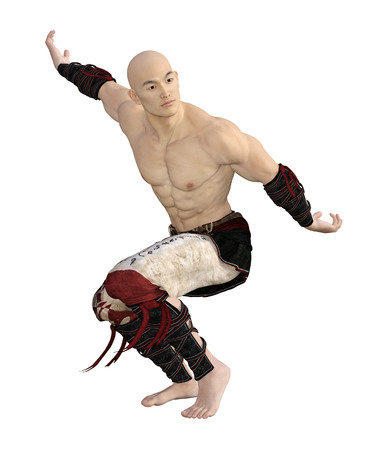 3D render of Asian Monk in Martial Arts Poseの写真素材