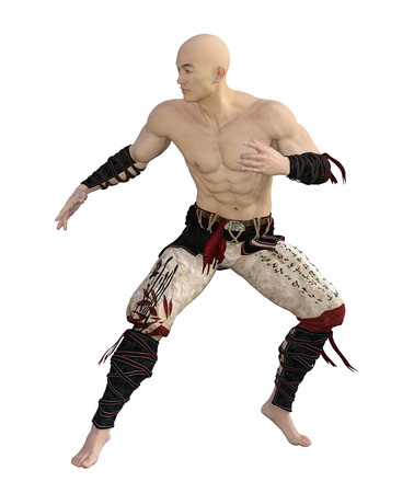 3D render of An Asian Monk in Martial Arts Poseの写真素材