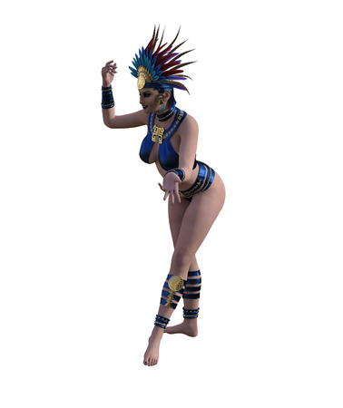 3d illustration of a sexy female dancer with headdress and costumeの写真素材