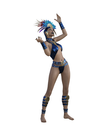 3D illustration of a sexy female dancer with headdress and costumeの写真素材