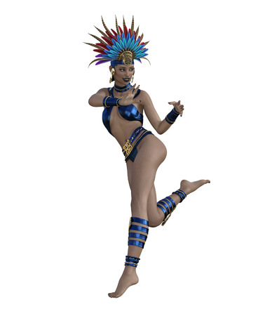 3D illustration of a sexy female dancer with headdress and costumeの写真素材