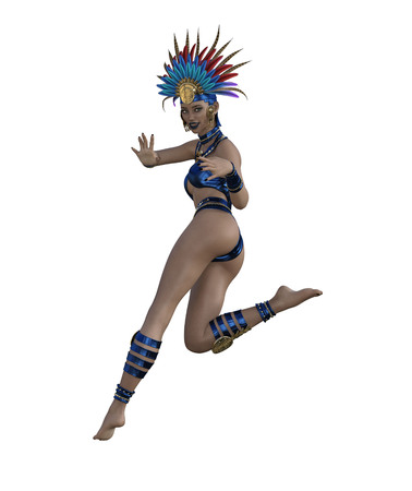 3D illustration of a sexy female dancer with headdress and costumeの写真素材