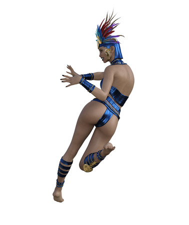 3D illustration of a sexy female dancer with headdress and costumeの写真素材