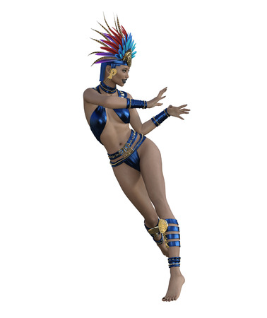 3D illustration of a sexy female dancer with headdress and costumeの写真素材