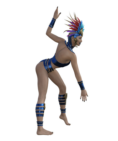 3D illustration of a sexy female dancer with headdress and costumeの写真素材