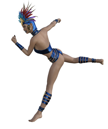 3D illustration of a sexy female dancer with headdress and costumeの写真素材