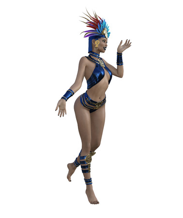 3D illustration of a sexy female dancer with headdress and costumeの写真素材