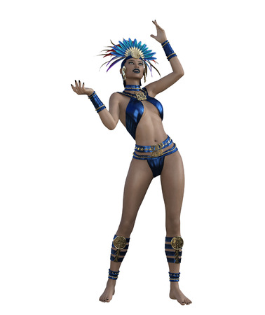 3d illustration of a sexy female dancer with headdress and costumeの写真素材