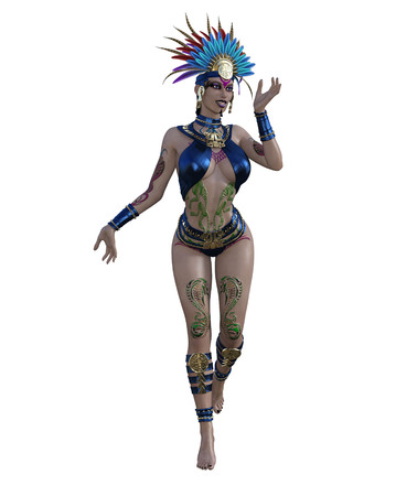 3d illustration of a sexy female dancer with headdress and costumeの写真素材