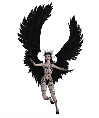 3d illustration of a sexy female angel with black feather wingsの写真素材