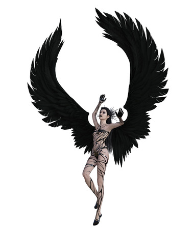 3d illustration of a sexy female angel with black feather wingsの写真素材
