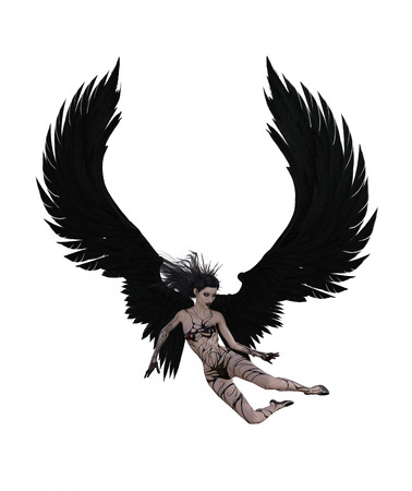 3d illustration of a sexy female angel with black feather wingsの写真素材