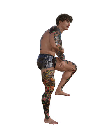 3d illustration of a muscular tattooed manの写真素材