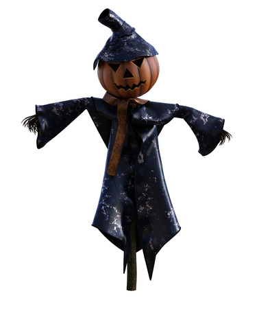 3d illustration of a scarecrow pumpkin with hat and stylized outfitの写真素材