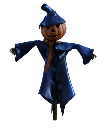3d illustration of a scarecrow pumpkin with hat and stylized outfitの写真素材