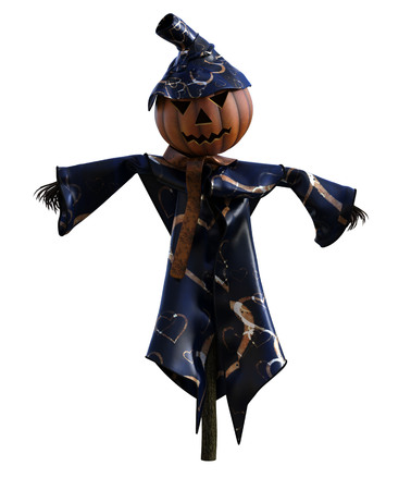 3d illustration of a scarecrow pumpkin with hat and stylized outfitの写真素材