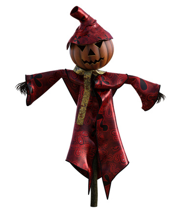 3d illustration of a scarecrow pumpkin with hat and stylized outfitの写真素材