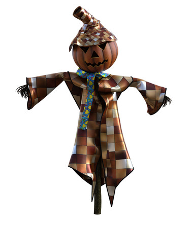 3d illustration of a scarecrow pumpkin with hat and stylized outfitの写真素材