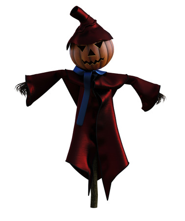 3d illustration of a scarecrow pumpkin with hat and stylized outfitの写真素材