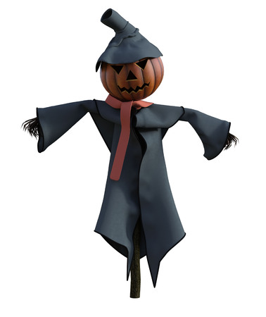 3d illustration of a scarecrow pumpkin with hat and stylized outfitの写真素材