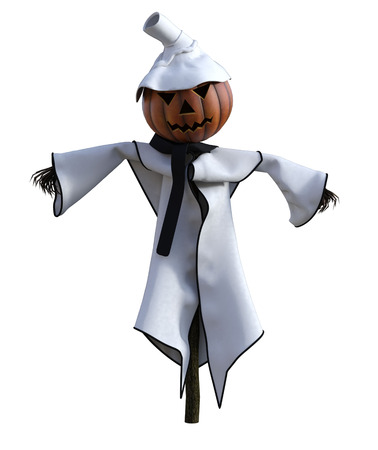 3d illustration of a scarecrow pumpkin with hat and stylized outfitの写真素材
