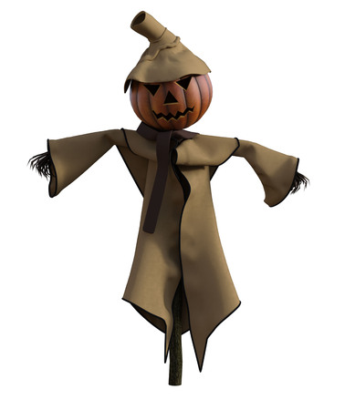 3d illustration of a scarecrow pumpkin with hat and stylized outfitの写真素材
