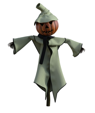 3d illustration of a scarecrow pumpkin with hat and stylized outfitの写真素材
