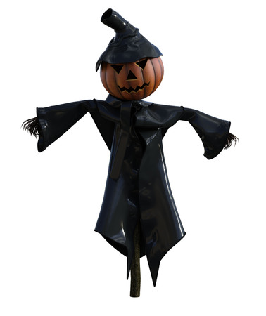 3d illustration of a scarecrow pumpkin with hat and stylized outfitの写真素材