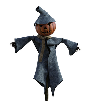3d illustration of a scarecrow pumpkin with hat and stylized outfitの写真素材