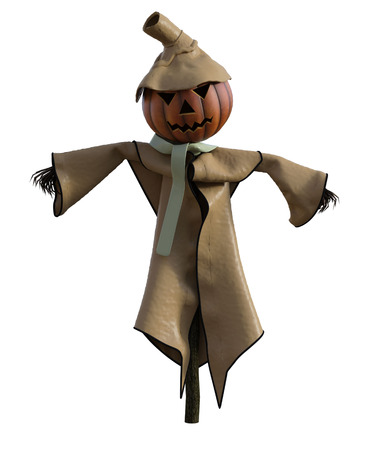 3d illustration of a scarecrow pumpkin with hat and stylized outfitの写真素材