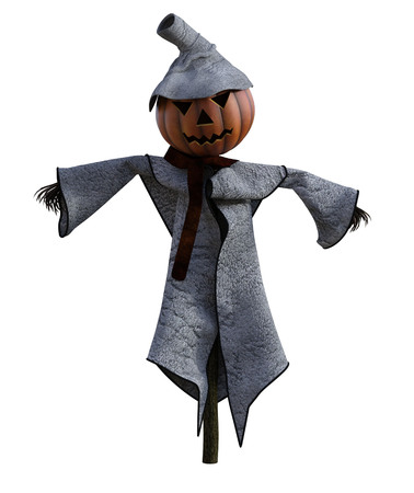 3d illustration of a scarecrow pumpkin with hat and stylized outfitの写真素材