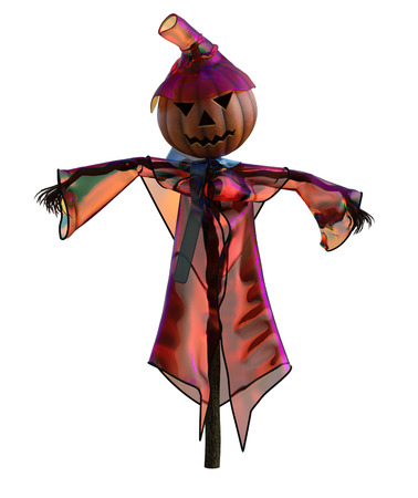 3d illustration of a pumpkin scarecrow with hat and stylized outfitの写真素材
